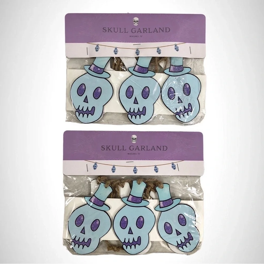 Halloween Wood Garland Skull 70” Lot of 2!